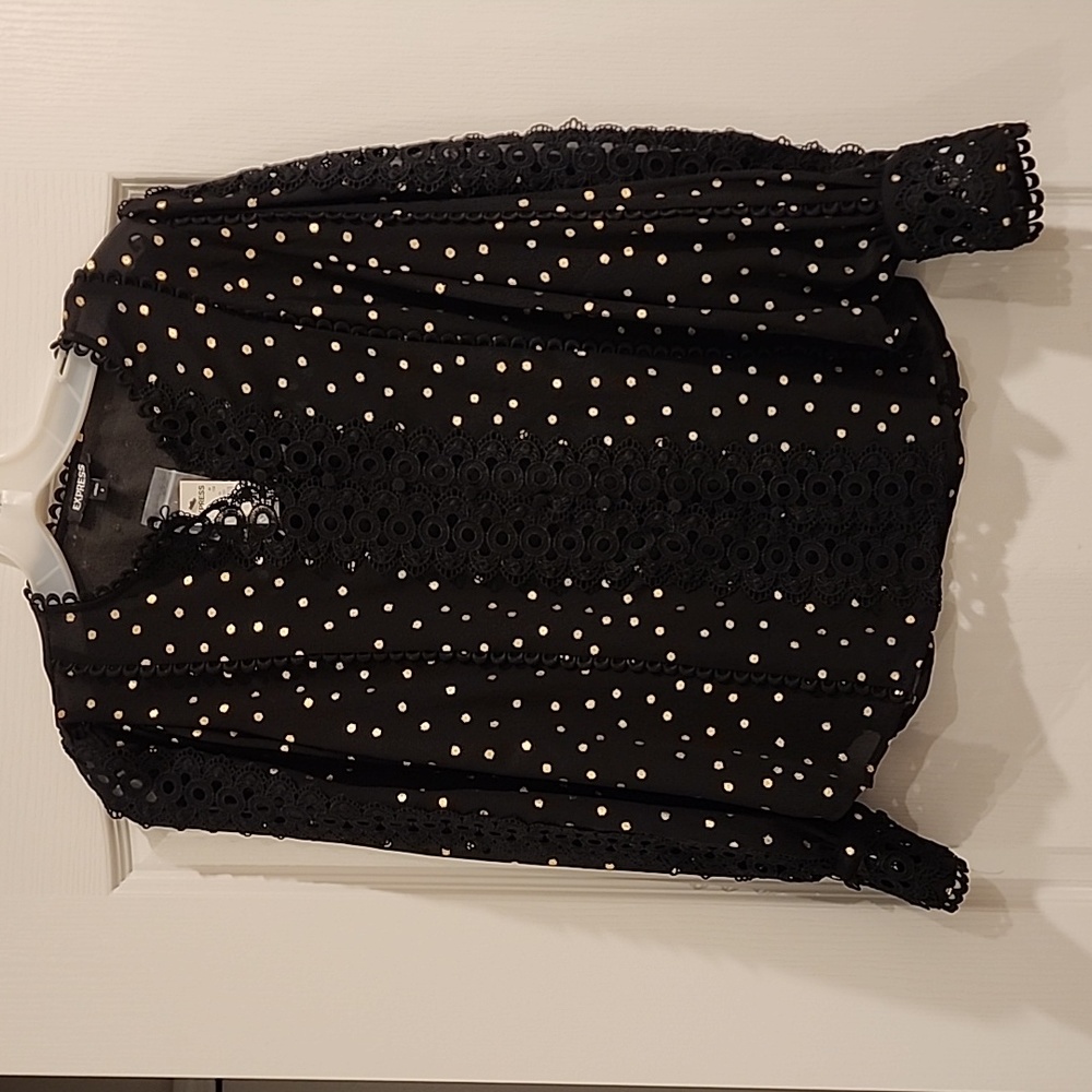 Express Black top with gold dots